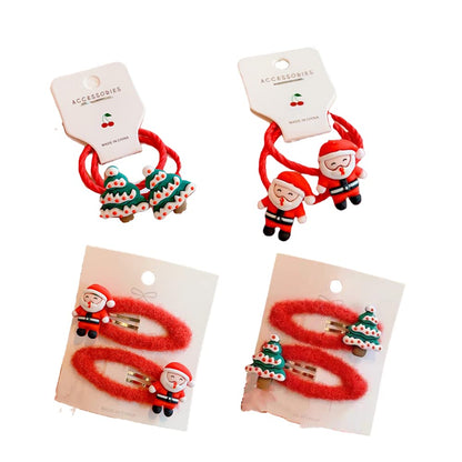 8PCS New Year Xmas Christmas Tree Santa Reindeer Snowman Bobbles Hair Clips Girls kids Gift Set Hair Accessories Snaps Barrettes