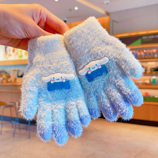 Full Finger Gloves Elsa Winter Knit Warm Mittens Soft Lined Fleece Thermal Outdoor Stretchy Gloves for Kids boys girls (Cinnamoroll)