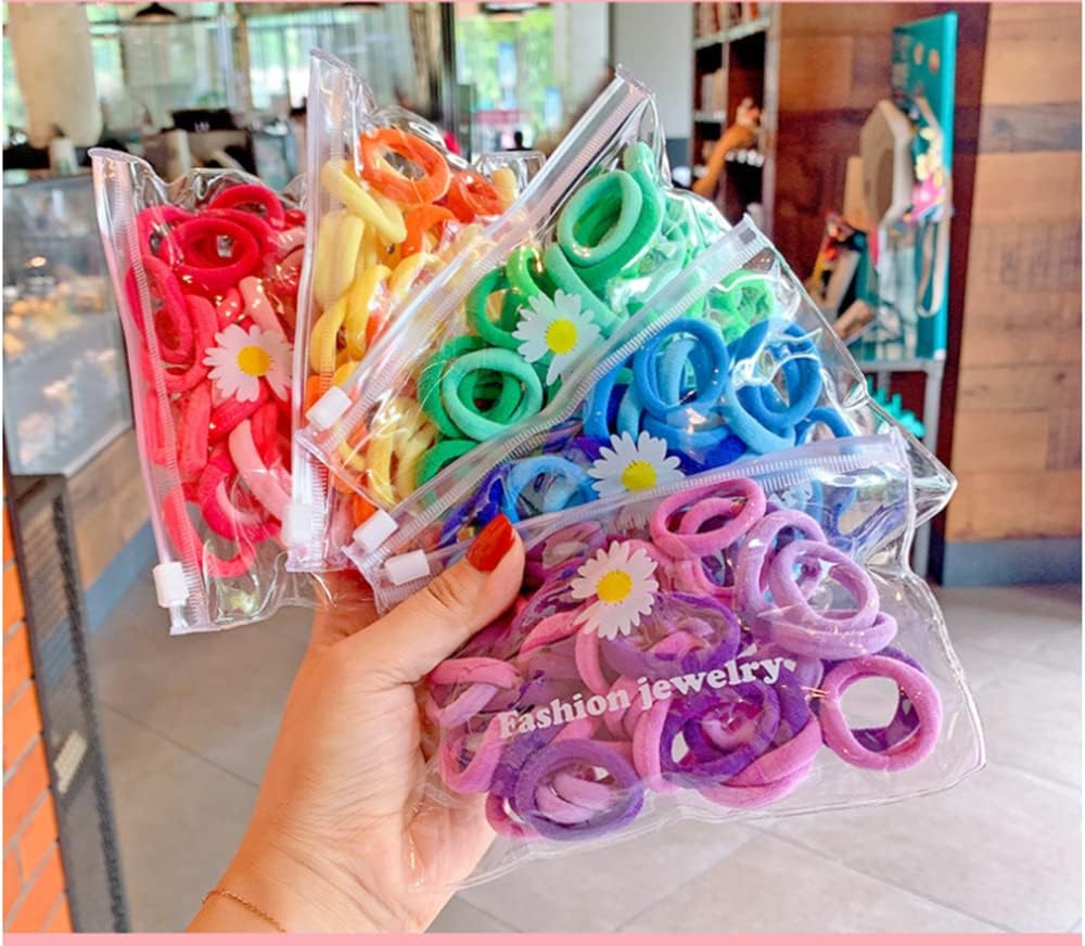 50 Multicolour Mini Hair Ponios Endless Elastics Bobbles Bands Women Girl kids Hair Bands Ponytail Holders (Pink)