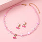 Jewellery Set for Girls Teenagers, Pink Cherry heart Necklace, and Stud Earrings - Kawaii Gifts for Girls Jewelry Favors Set Party Favors, Birthday Gift (Pink)