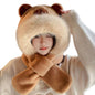 Kids Cartoon 3 in 1 Hat Scarf Gloves Set Winter Warm Fleece Faux Fur Hoodie Full Hood Thick Thermal Scarves Gifts for Boys and Girls Kids