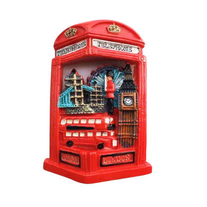 London 3D Metal Fridge Magnet London Eye Tower Bridge Big Ben Westminster Abbey Royal Guard Telephone Box Double Decker Bus England UK British Souvenir Gift (Telephone)