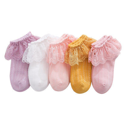 5 Pairs Kids Baby Girls Frilly Lace Tutu Flower Soft Cotton Socks Newborn Toddler Ankle Socks (Set02 1-3)