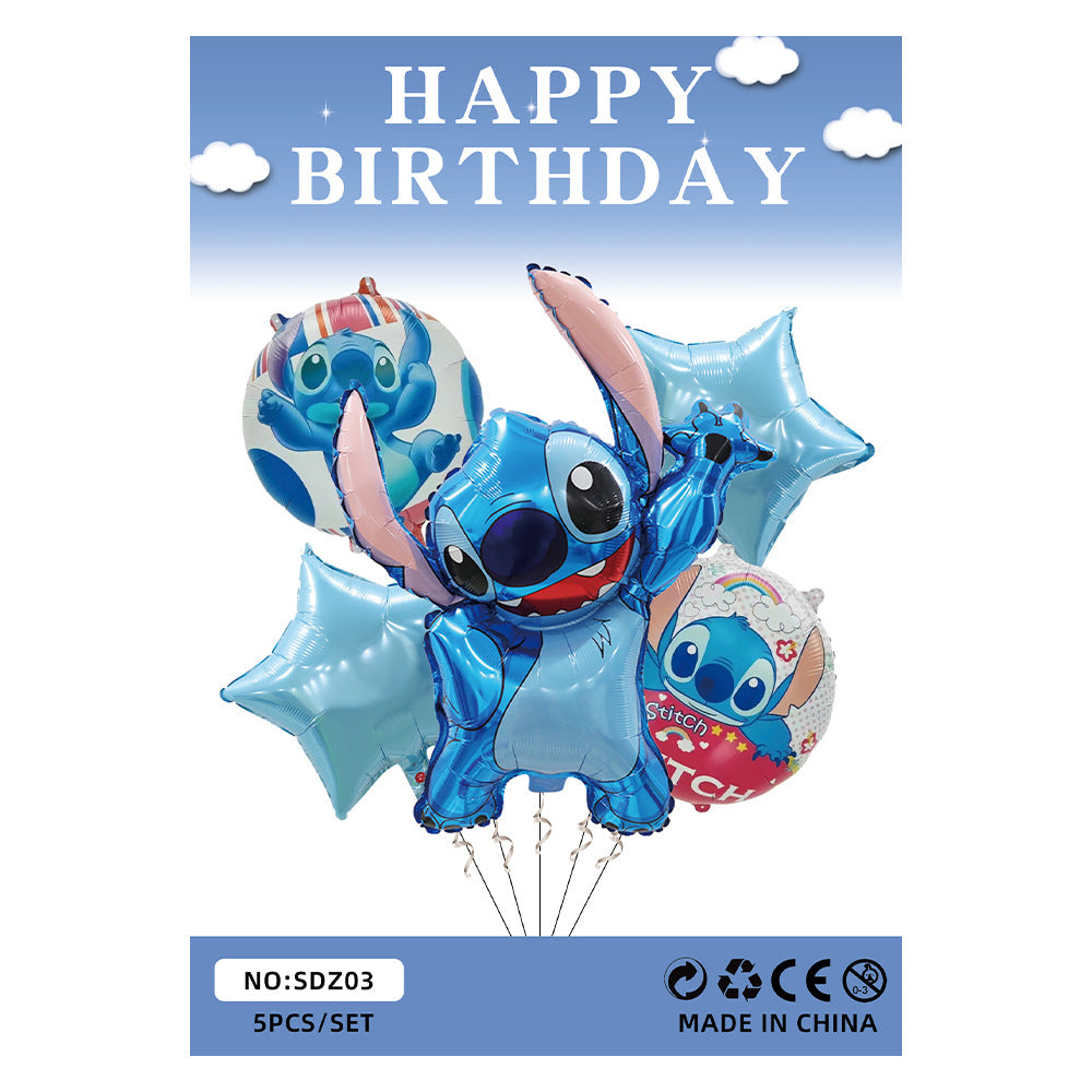 5pcs Princess Cinderella Foil Balloons Birthday Party Congratulations balloons Baby Shower Party Decorations Party Suppiles Accessories Theme kids (Stitch Pink)