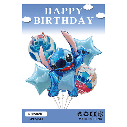 5pcs Princess Cinderella Foil Balloons Birthday Party Congratulations balloons Baby Shower Party Decorations Party Suppiles Accessories Theme kids (Stitch Pink)