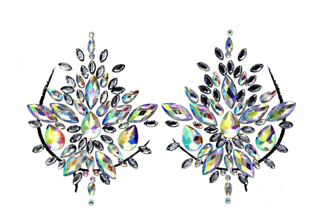 Women Kids 4 Sheets breast body neck Nipple Crystal Glitter Rhinestone Diamond Stickers Art Designs Self Adhesive Gem Festival Makeup Temporary Tattoos for Rave Festival Party