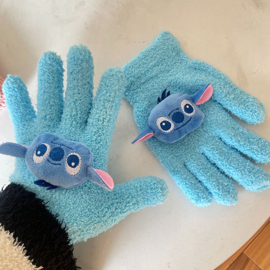 Full Finger Gloves Dinosaur Cat Capybara Winter Knit Warm Mittens Soft Lined Fleece Thermal Outdoor Stretchy Gloves for Kids boys girls(Stitch)