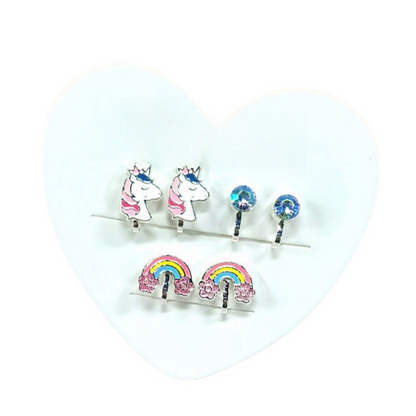 2/3 Pairs Kids Clip On Earrings, Girls Unicorn,Rainbow Butterfly, Cute Clip On Earrings Princess Jewelry,Clip-on Set for Kids Girls