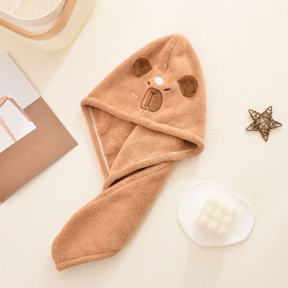 Bath Caps Coral Velvet Quick Dry Head Towel Cap Microfibre Hair Towel For Women and Girls, Absorbent Hair Drying Wrap Towel, Wet Kids Hair Dry Turban Wrap (Capybara)