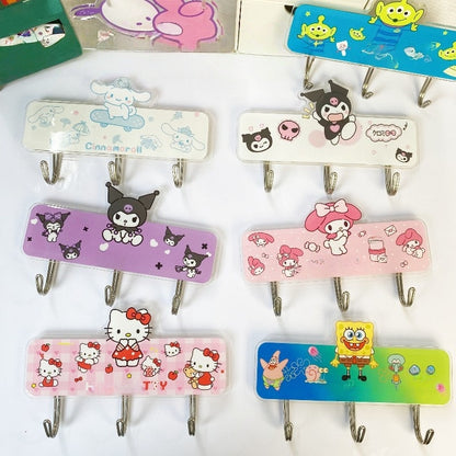 2Pcs 6 Hooks Self Adhesive Hooks Wall Hanging Plastic Creative Cute Kitty Hooks Powerful for General Door Bathroom Kitchen Use Sticky Wall Hook Waterproof