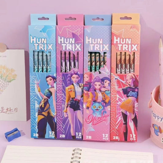 Pack of 12 Princess Spider HB Pencils with erasers Kids Children Party Bag Fillers School Office (kpop)
