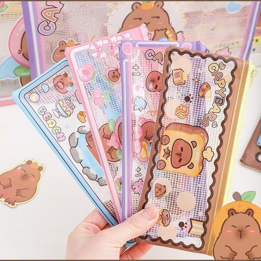 4pcs Capybara Pencil Case, Portable for Stationery, Transparent Zipper Pen Holder Bag, Wide Opening Pen Bag for School Supplies for Teenage Girls, Boys (Capybara)