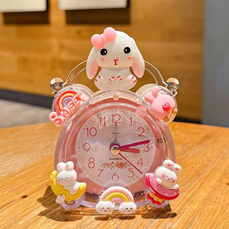 Capybara Panda Alarm Clocks Non-Ticking Kids Silent Bedside Alarm Clock, Loud Double Bell Clock With Backlight,Suitable For School Gift (Rabbit)