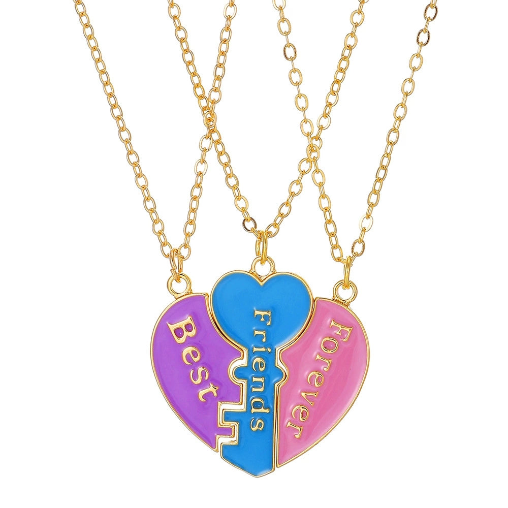 Best Friend Necklace Set, Matching BFF for 2 or 3 Friends, Ideal Friendship Jewelry Gift for Girls, Women, Sisters, Perfect for Birthdays and Special Occasions (Heart 3 Friends)