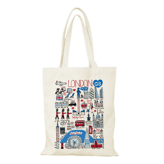 London Canvas Novelty Present Gift Souvenirs Printed Tote Bag Long Handle Cotton Reusable bags for shopping school travel Keepsake, Memorabilia（A）