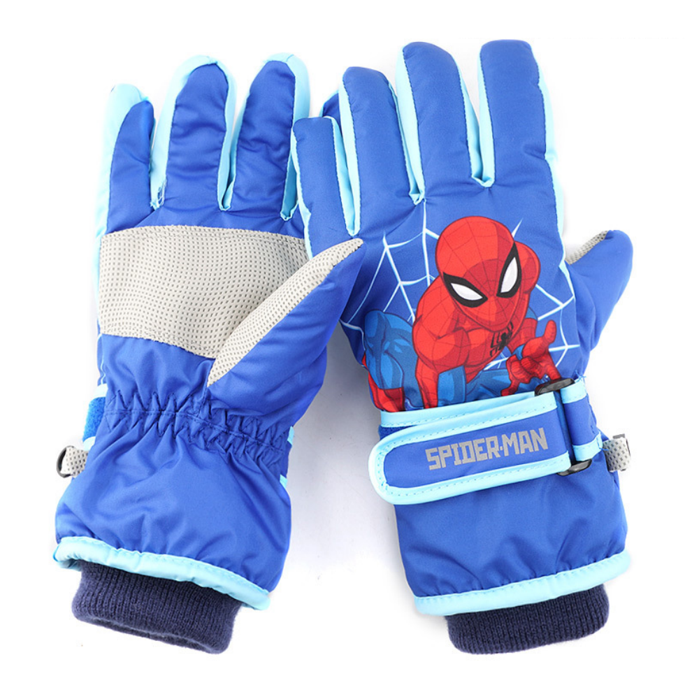 Kids Boy Girl  Waterproof Winter Snow Ski Snowboard Fleece Thermal Warm Outdoor Gloves（Spiderman)