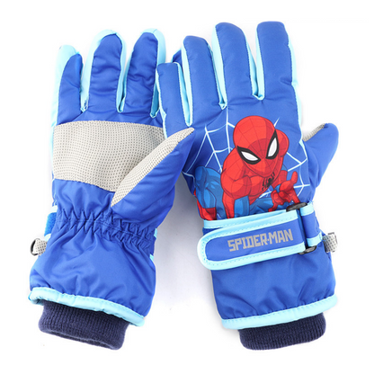 Kids Boy Girl  Waterproof Winter Snow Ski Snowboard Fleece Thermal Warm Outdoor Gloves（Spiderman)