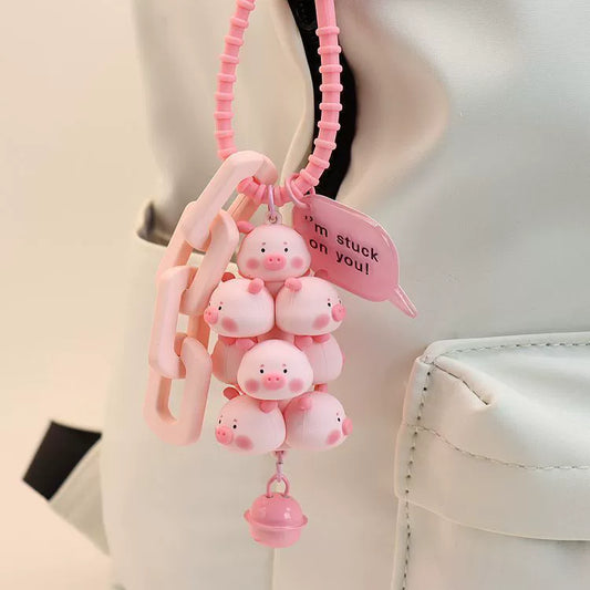 Cute Avocado cat paws panda Plush Keychain, Fluffy faux fur Decorative Key Ring Accessory for Women's Bags, Backpack and Purses (Pig)