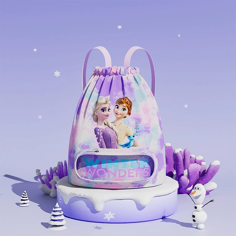 Spider Princess Elsa Drawstring Bag Kids Swimming Bag, Waterproof Swim Bag Girls Boys Swimming Bag Dry-Wetwith Zippered Pocket Shoe Compartment Sports Gym PE Beach Bag