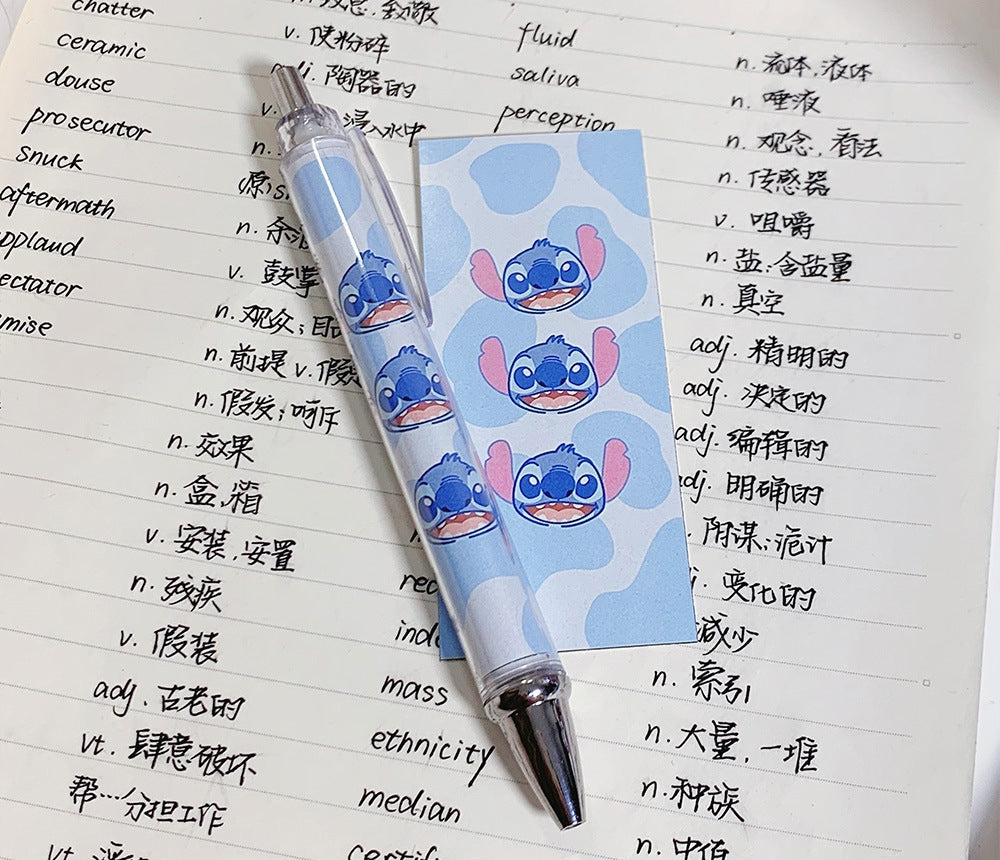 5PCS stch toy cute Gel Pen Liquid Ink Rollerball Retractable Quick Drying Extra Fine Ballpoint Premium 0.5mm Marker for Office School Stationery Supply Black