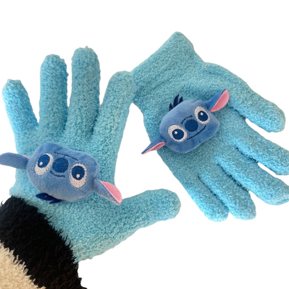 Full Finger Gloves Dinosaur Cat Capybara Winter Knit Warm Mittens Soft Lined Fleece Thermal Outdoor Stretchy Gloves for Kids boys girls(Stitch)
