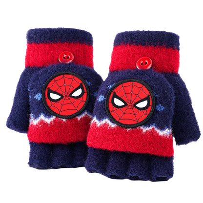 Fingerless Flap Cover Gloves Winter Knit Warm Mittens Soft Lined Fleece Thermal Outdoor Half Finger Gloves with Cover Convertible Flip Top for Kids