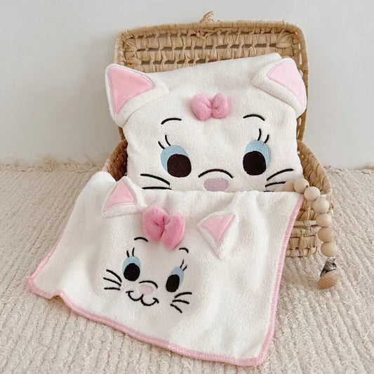 Cute Capybara Cat Bath Towels Set, Soft Super Absorbent Coral Fleece Bath Towel and Face Towel for Bathroom Hotel Gym Spa Beach (Cat)