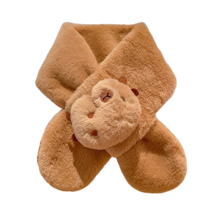 Kids Winter Beanie Scarf for 2-10 Years Old Boys Girls Outdoor Warm Fleece Lined Thermal Knit Fluffy Pom (Capybara)