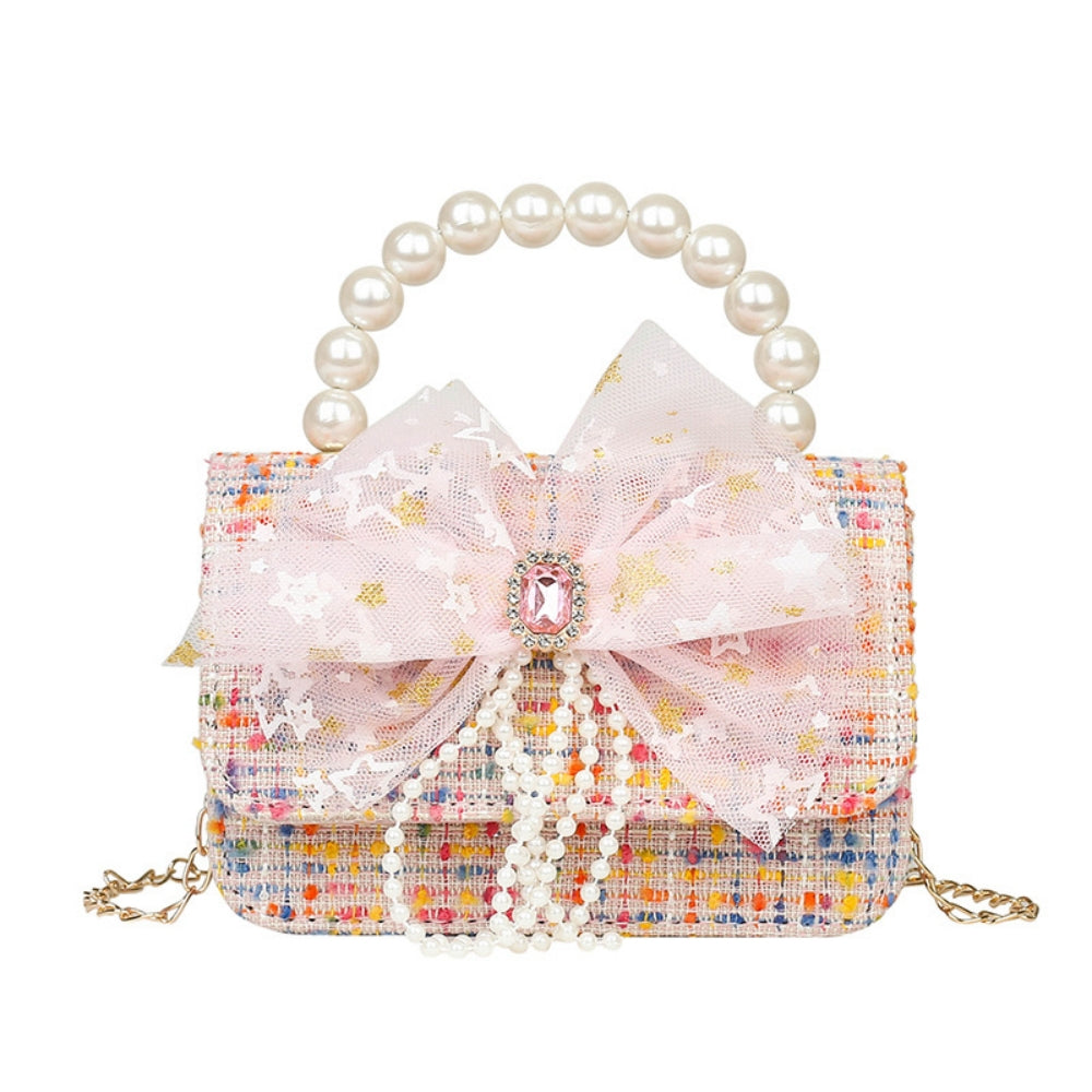Shoulder Bag Girls Kids Children Handbags Portable Mini Coin Purse Messenger Crossbody Bag Princess Pearl Bow Mini Flip Bag Accessories Bags Gift Travel Holiday