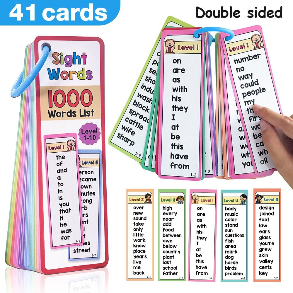 1000 Sight Words List 41 Double-Side Flash Cards, High Frequency Word Lists, ESL Teaching Materials Essential Teacher Teaching Aids for Primary School, Vocabulary Building (Set01 1000)