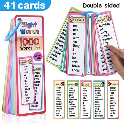 1000 Sight Words List 41 Double-Side Flash Cards, High Frequency Word Lists, ESL Teaching Materials Essential Teacher Teaching Aids for Primary School, Vocabulary Building (Set01 1000)