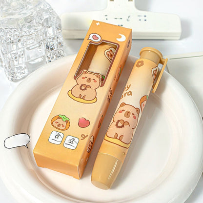 Panda Astronaut Girl Rubbers Erasers, Creative Push-Button Rubbers Erasers for Kids and Students, Universal Used in Schools, Office and Home for Writing and Drawing (Capybara)