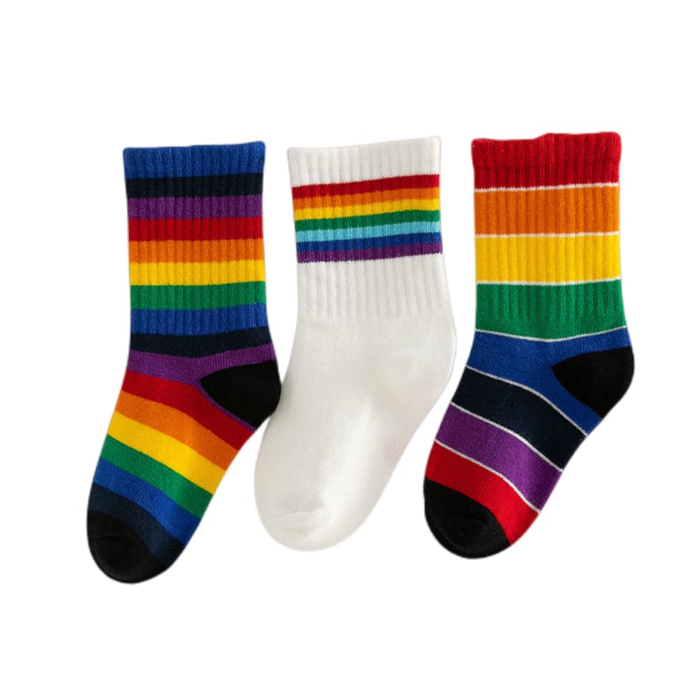 3 Pairs Kids Girls Boys ankle socks Rich Cotton Fashion Rainbow Stripe Breathable Lightweight Sport Socks Trainer Socks infant (Colour1 S(1-3years))