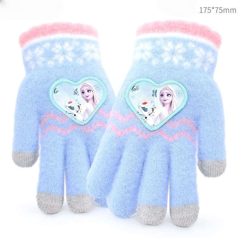 Full Finger Gloves Elsa Winter Knit Warm Mittens Soft Lined Fleece Thermal Outdoor Stretchy Gloves for Kids boys girls
