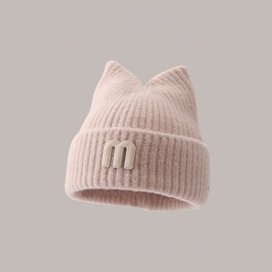 Baby Warm Hat Cute Bear Ear Hat Infant and Toddler Warm Ear Protection Knitted Wool Hat Autumn Winter For 2m-4years Boys And Girls In Winter (Baby Ivory)