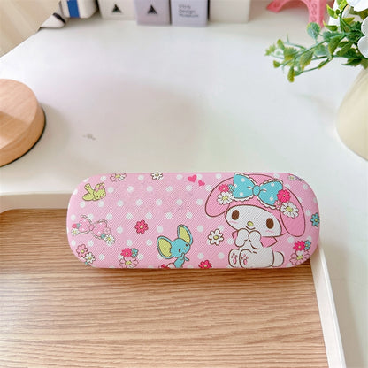 Lovely cat Cartoon Hard Shell Eyeglasses Cases Girl Protective Case Storage Box With Glasses Cloth for Teen PU leather eyegalss case (My Melody)