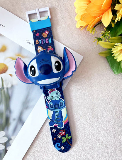 Superhero Robert Watch with 24 Super Projection Cartoon Hero Figurines Princess, Electronic Watch for Boys Girls Projector 3D (Stitch)