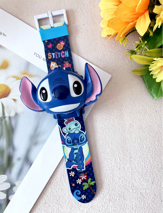 Superhero Robert Watch with 24 Super Projection Cartoon Hero Figurines Princess, Electronic Watch for Boys Girls Projector 3D (Stitch)