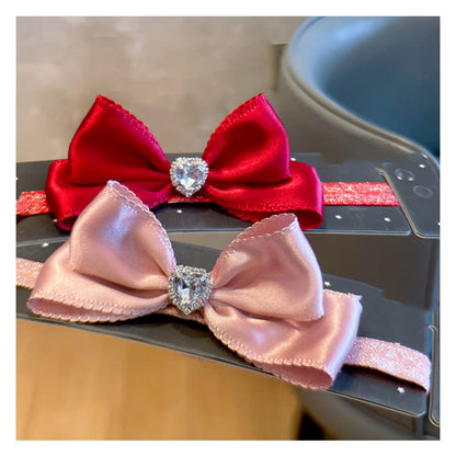 2PCS Newborn Infant Toddler Baby Girls Lace Pearl Flower Ribbon Headband Soft Elastic Bow Knot Hair Band Hairband