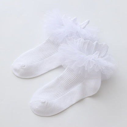 3 Pairs Kids Baby Girls Frilly Lace Tutu Flower Soft Cotton Socks Newborn Toddler Ankle Socks (Set01 1-3)