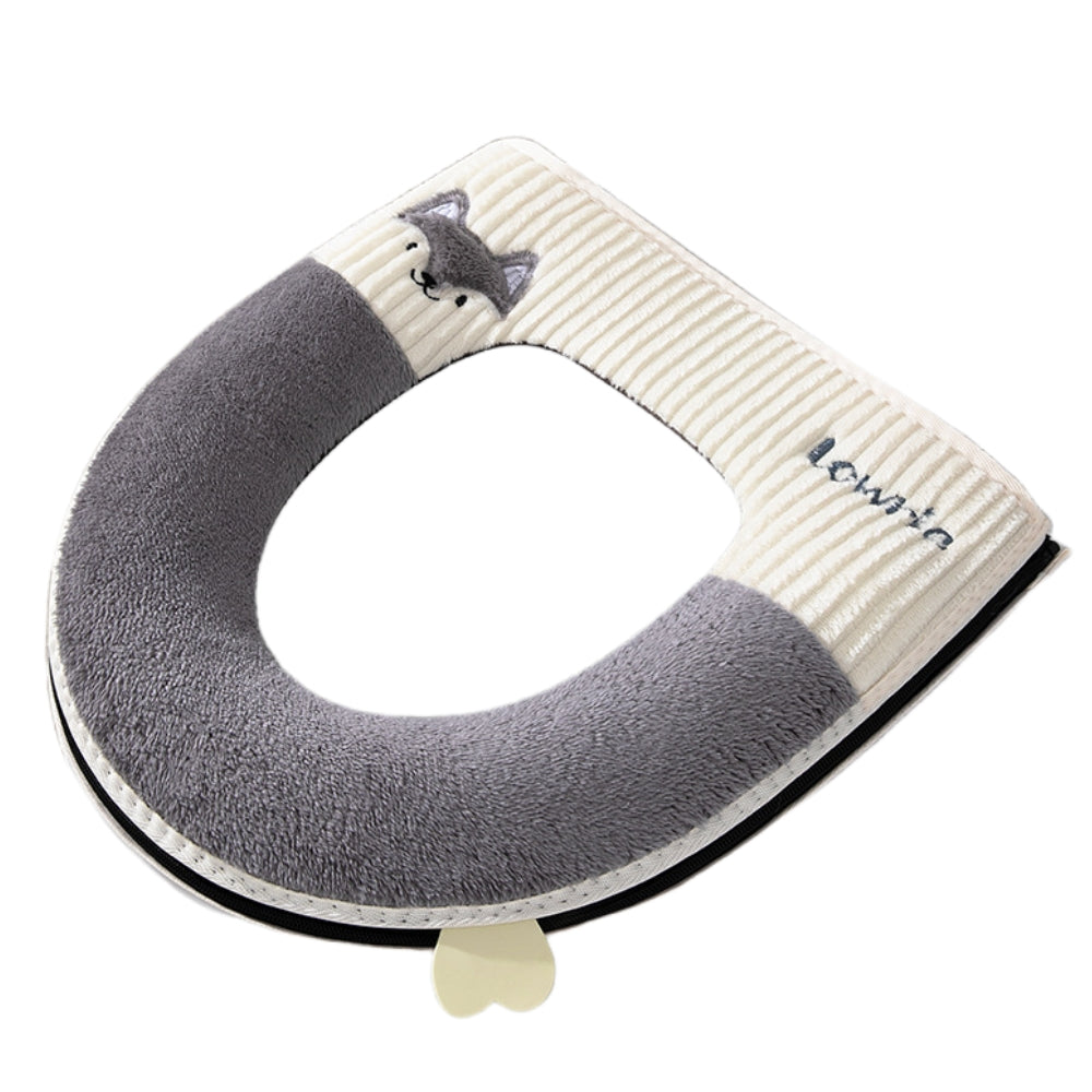 Bathroom Soft Thicker Warmer Warm Plush Stretchable Washable Cloth Toilet Seat Cover Pads with Handle