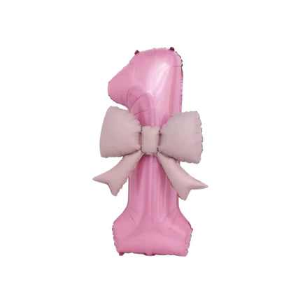 40'' Pink Number with Bow Balloon, Self Inflating Foil Light Pink Set 0-9, Pastel Pink Helium Balloon for Girls Birthday Party Decorations Anniversary Supplies (Pink, Number 1)