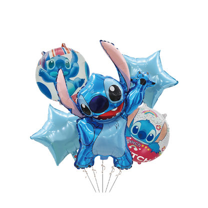 5pcs Princess Cinderella Foil Balloons Birthday Party Congratulations balloons Baby Shower Party Decorations Party Suppiles Accessories Theme kids(Stitch Blue)