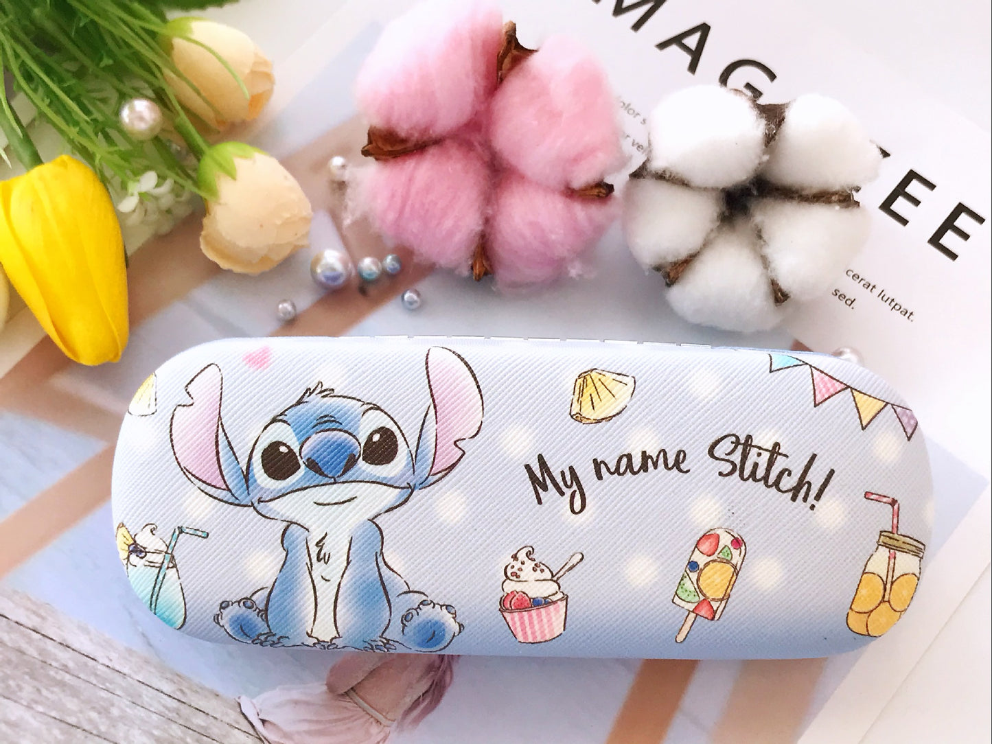 Lovely Stitch Cartoon Hard Shell Eyeglasses Cases Girl Protective Case Storage Box With Glasses Cloth for Teen PU leather eyegalss case