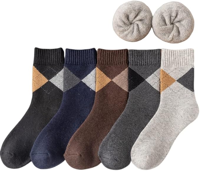 5 Pairs Thermal Socks Mens Walking Hiking Climbing Warm Thick Heat Wool Knitting Socks Winter