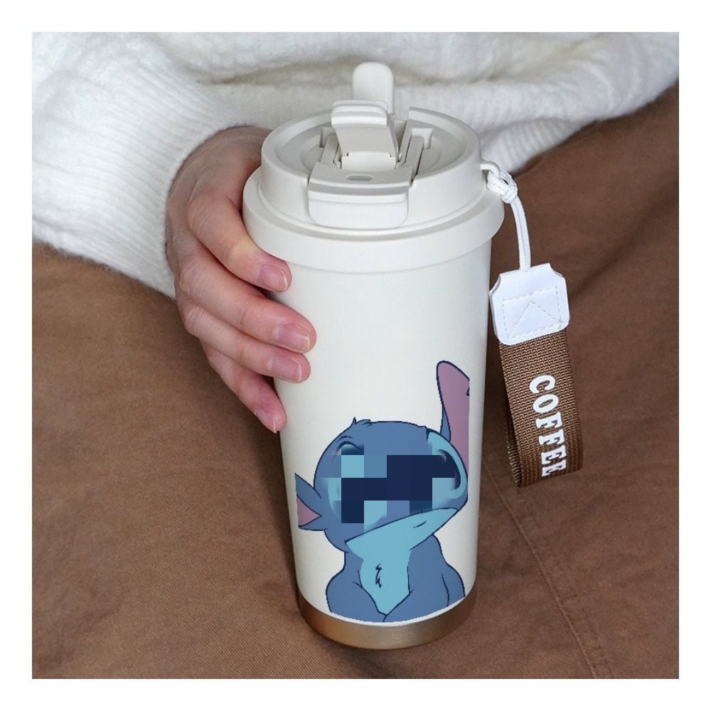 600ML Stch Travel Mugs, Insulated Coffee Cup with Leakproof Lid Reusable Water Bottle Travel Car Coffee Cup -Stainless Steel Coffee Thermal Mug for Hot and Cold and Tea
