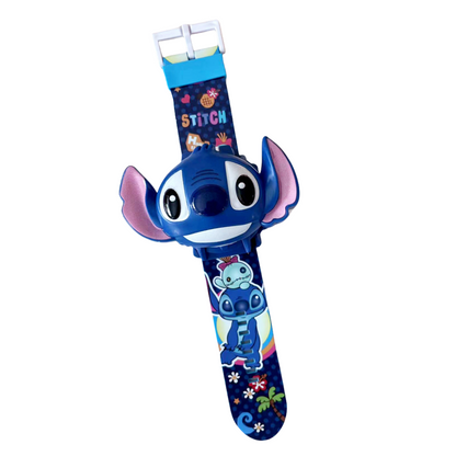 Superhero Robert Watch with 24 Super Projection Cartoon Hero Figurines Princess, Electronic Watch for Boys Girls Projector 3D (Stitch)