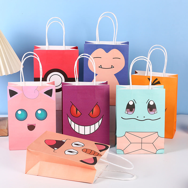 18 Pieces Princess Pink Kraft Paper Bags for Girls Gifts Party Favor Goodie  Treat Bags With Handle for Christmas,Birthday,and Celebrations Party Supplies（Pikachu）