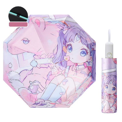 Umbrella for  Teens Kids Folding Telescopic UV Protection Umbrella Lightweight Travel School Work Gifts Girls Boys（Girls)