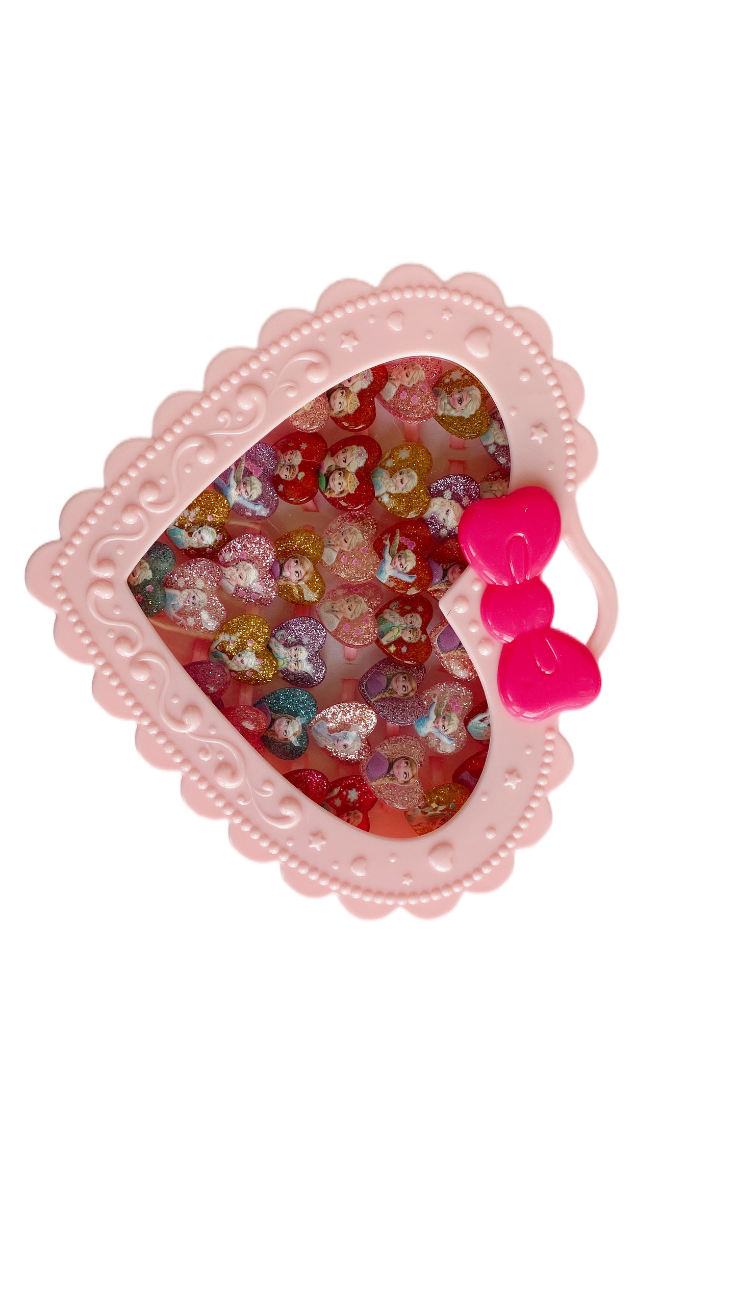 20Pcs Adjustable Princess Jewelry Girl Kids Cartoon Plastic Rings Gift Set with Heart Shape Box (20pcs)